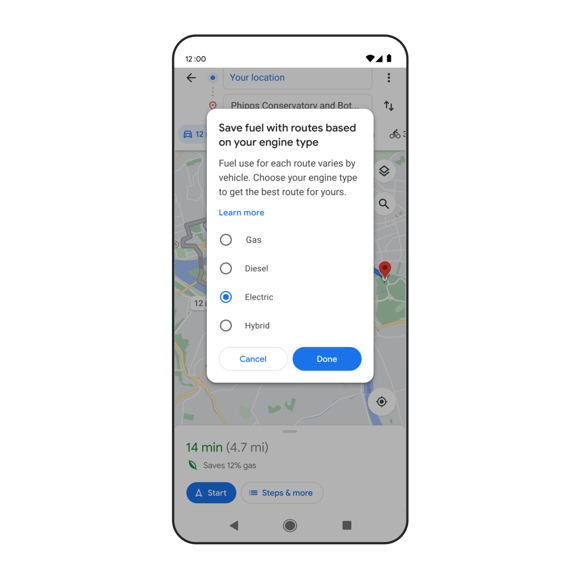 Eco-friendly routing option in Google Maps